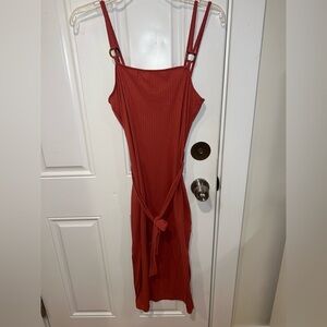 Derek Heart Rust Midi Dress with Tie Detail